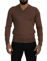 Dolce & Gabbana Brown Wool Men V-neck Pullover Sweater -   -  Dolce & Gabbana.